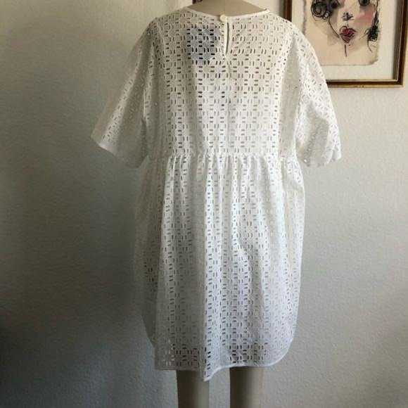 AVN Cotton Eyelet Tent Dress Tessuto Abito Arricci - Picture 6 of 7